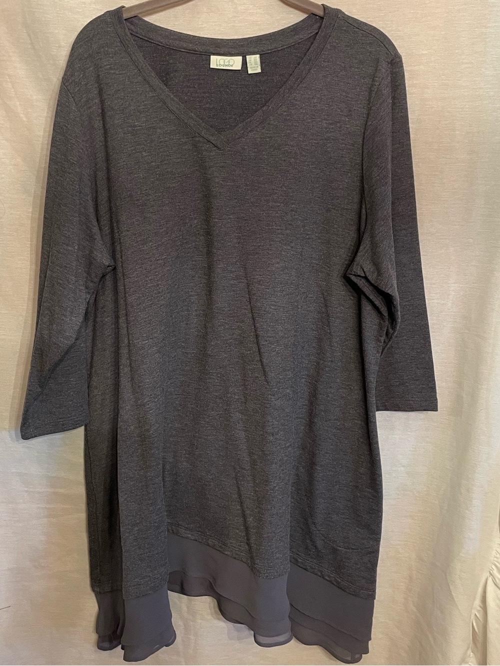 LOGO Lounge by Lori Goldstein Charcoal Gray V-Neck Tunic